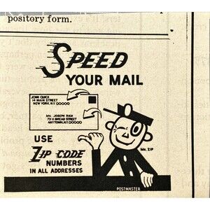 USPS "Speed Your Mail-Use ZIP CODE numbers" Vintage Print Ad 1971